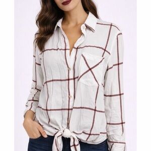 THREAD & SUPPLY • White Plaid Long Sleeve Button-Down Shirt, L
